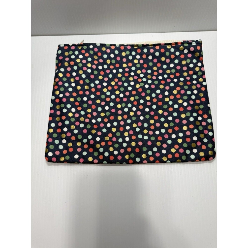 Handcrafted Polka Dot Zipper Pouch Make Up Travel Bag, Navy Blue ￼